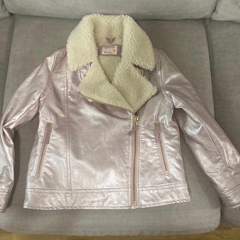 Crewcuts girls metallic pink biker jacket size 6-7